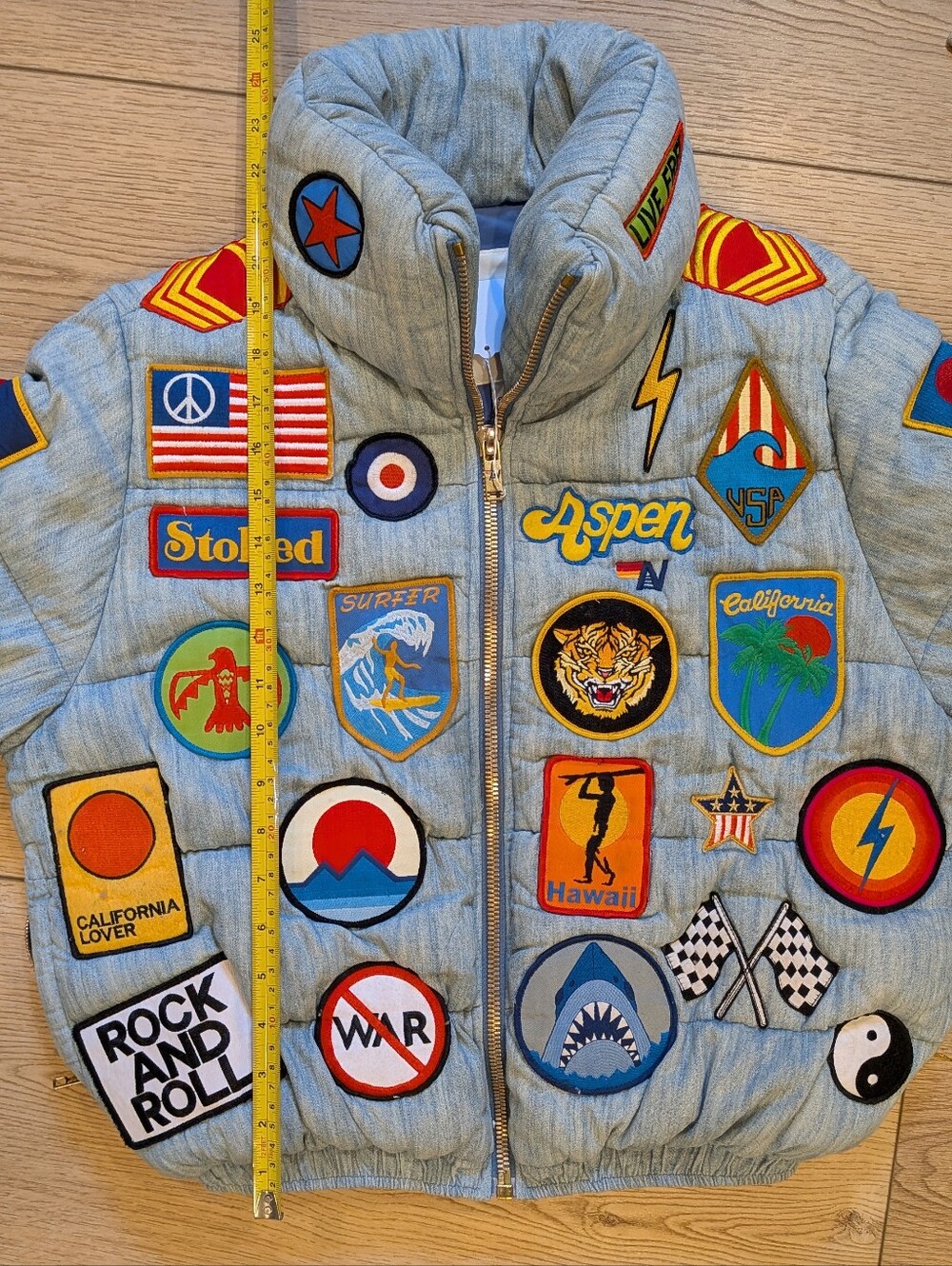 Aviator Nation Vintage Patch Denim Apres Puffer Size S - Picture 11 of 15